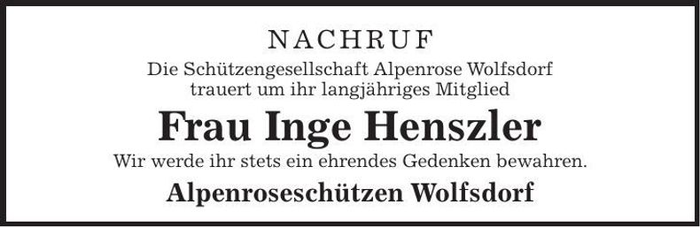 Traueranzeige Inge Henszler