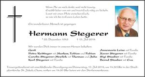 Traueranzeige Hermann Stegerer