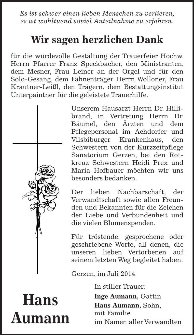 Traueranzeige Hans Aumann