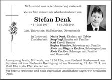 Traueranzeige Stefan Denk