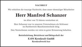 Traueranzeige Manfred Schanzer