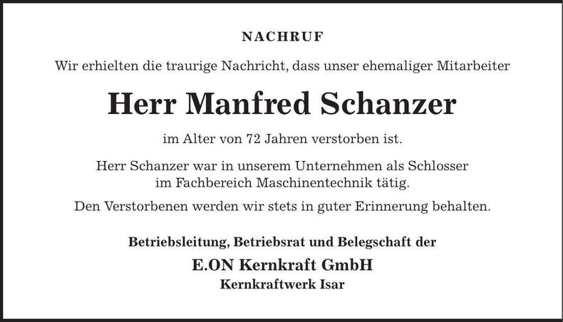 Traueranzeige Manfred Schanzer