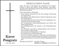 Traueranzeige Xaver Pongratz