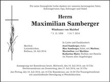 Traueranzeige Maximilian Samberger
