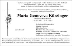 Traueranzeige Genoveva Kürzinger