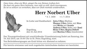 Traueranzeige Norbert Ulber