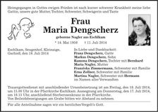 Traueranzeige Maria Dengscherz