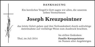 Traueranzeige Joseph Kreuzpointner