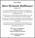 Traueranzeige Helmuth Haßlbauer