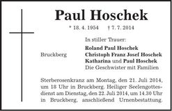 Traueranzeige Paul Hoschek