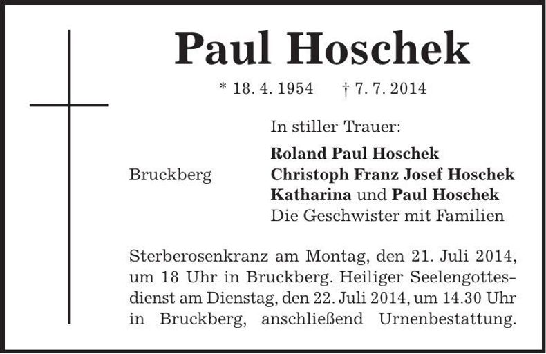 Traueranzeige Paul Hoschek