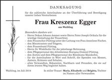 Traueranzeige Kreszenz Egger