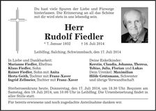 Traueranzeige Rudolf Fiedler