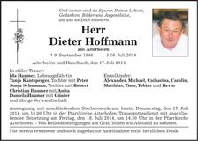 Traueranzeige Dieter Hoffmann