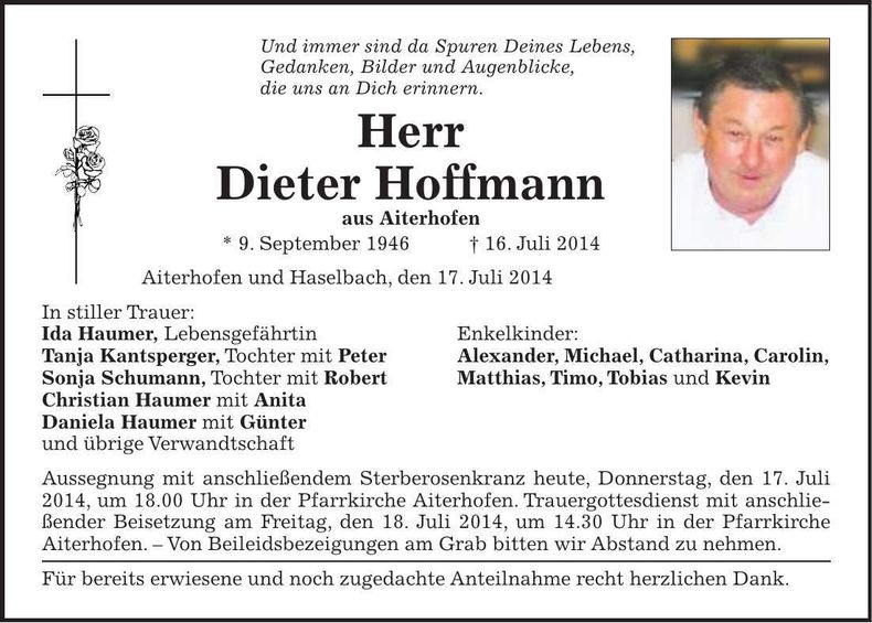 Traueranzeige Dieter Hoffmann
