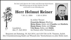 Traueranzeige Helmut Reiner