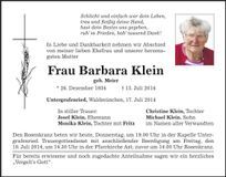 Traueranzeige Barbara Klein