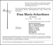 Traueranzeige Maria Schachtner