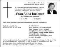 Traueranzeige Anna Buchner