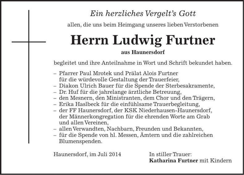 Traueranzeige Ludwig Furtner