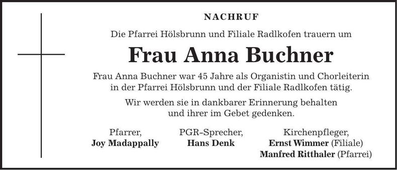 Traueranzeige Anna Buchner