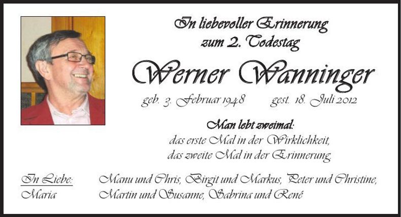 Traueranzeige Werner Wanninger