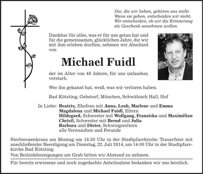 Traueranzeige Michael Fuidl
