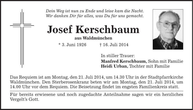 Traueranzeige Josef Kerschbaum