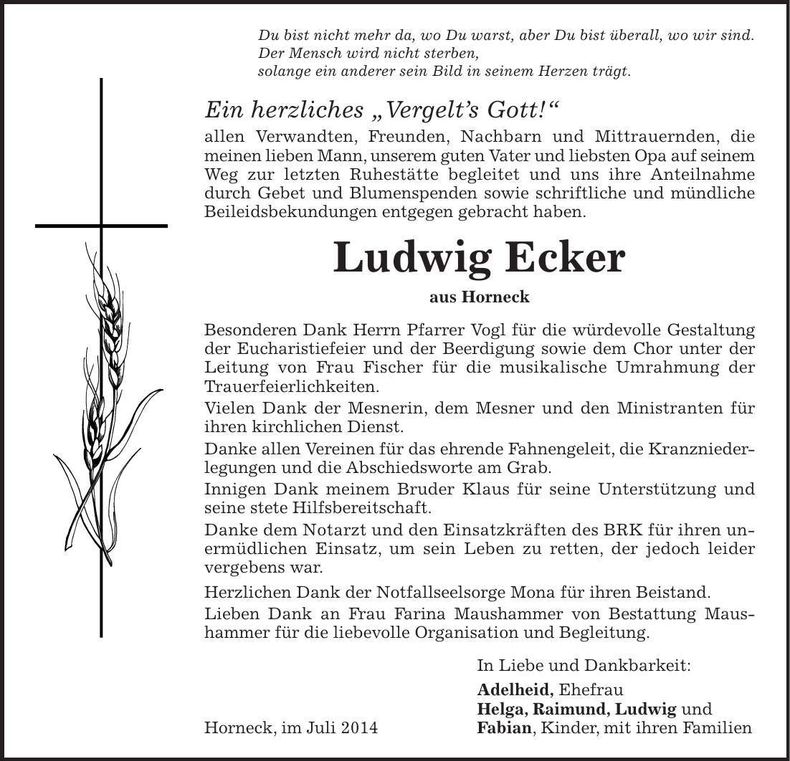 Traueranzeige Ludwig Ecker