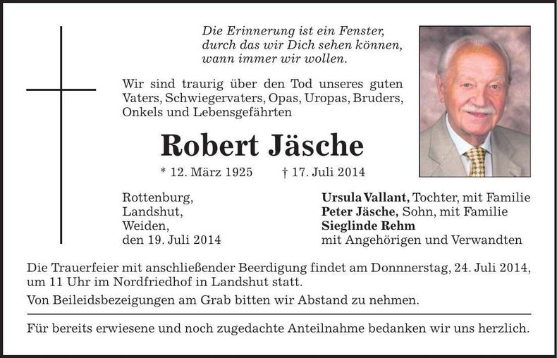 Traueranzeige Robert Jäsche