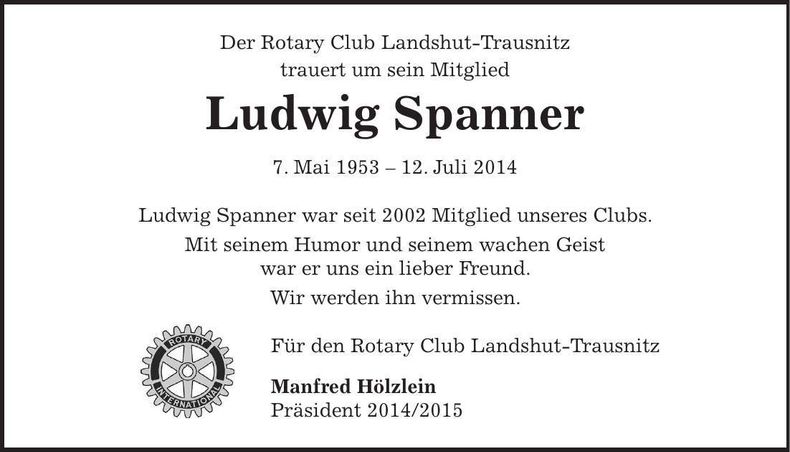 Traueranzeige Ludwig Spanner