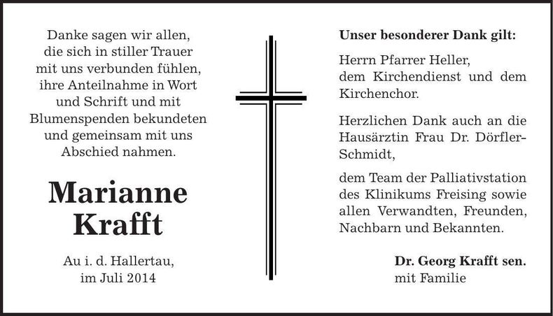 Traueranzeige Marianne Krafft