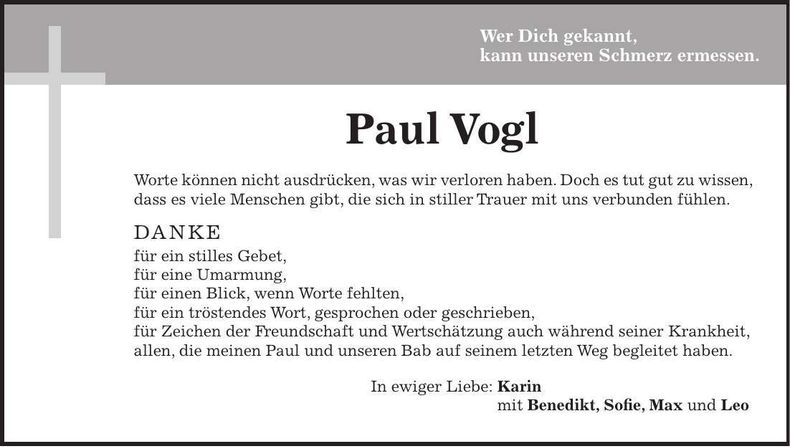 Traueranzeige Paul Vogl