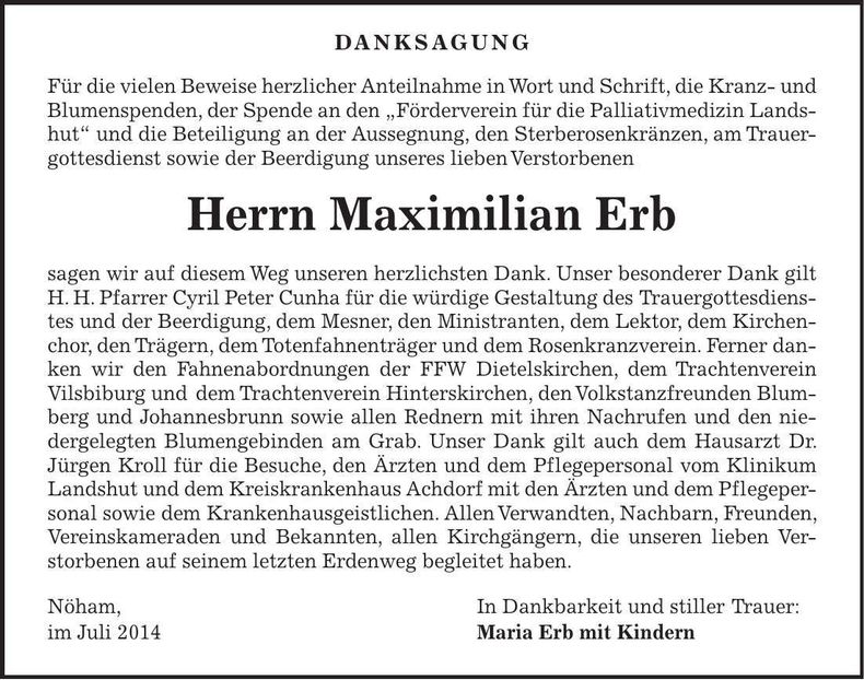 Traueranzeige Maximilian Erb