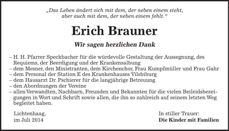 Traueranzeige Erich Brauner