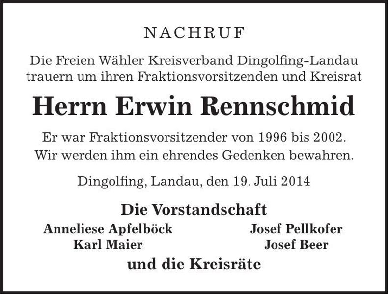 Traueranzeige Erwin Rennschmid