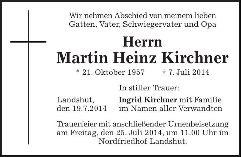 Traueranzeige Martin Heinz Kirchner