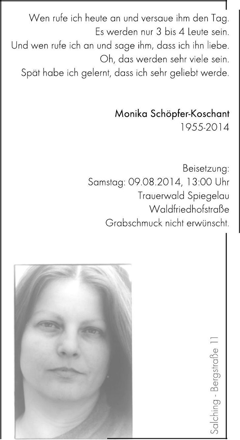 Traueranzeige Monika Schöpfer-Koschant