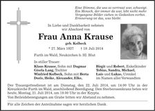 Traueranzeige Anna Krause