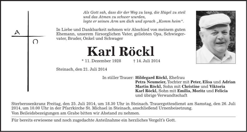 Traueranzeige Karl Röckl