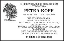Traueranzeige Petra Kopp