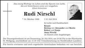 Traueranzeige Rudi Nirschl