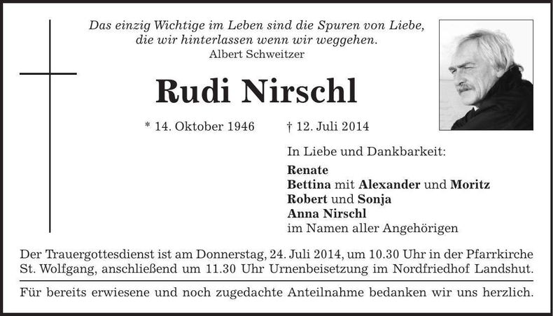 Traueranzeige Rudi Nirschl