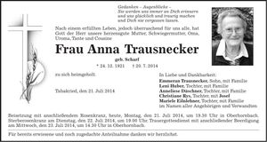 Traueranzeige Anna Trausnecker