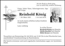 Traueranzeige Reinhold König