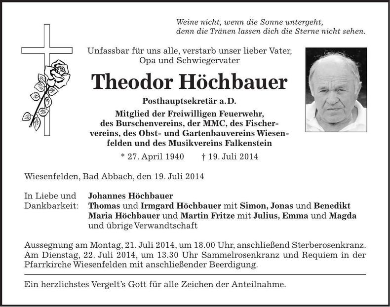 Traueranzeige Theodor Höchbauer