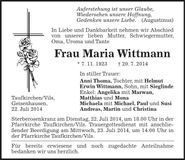 Traueranzeige Maria Denk