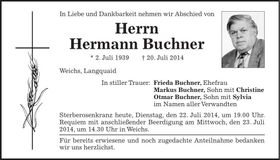 Traueranzeige Hermann Buchner