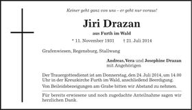 Traueranzeige Jiri Drazan