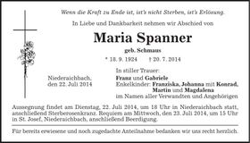 Traueranzeige Maria Spanner